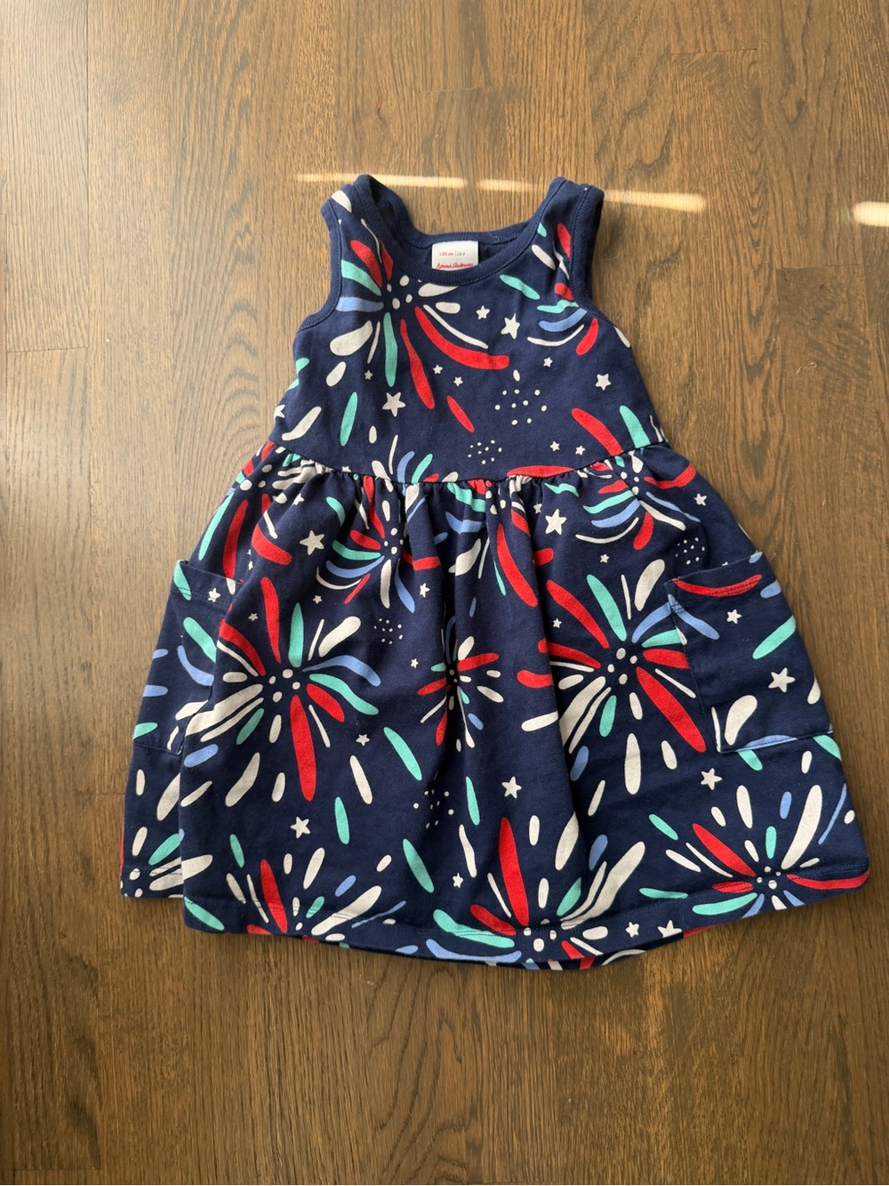 Hanna Andersson Navy Firework Print Tank Dress with Red, Teal & White Accents